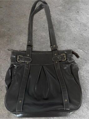 Classic Pleated Shoulder Bag in Dark Gray Leather